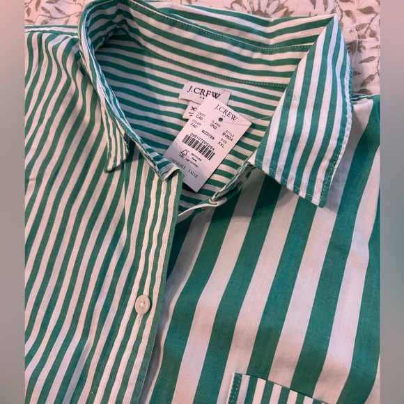 JCrew Green Multi Stripe Green and White Button Down, Size XXL NWT - Picture 2 of 3